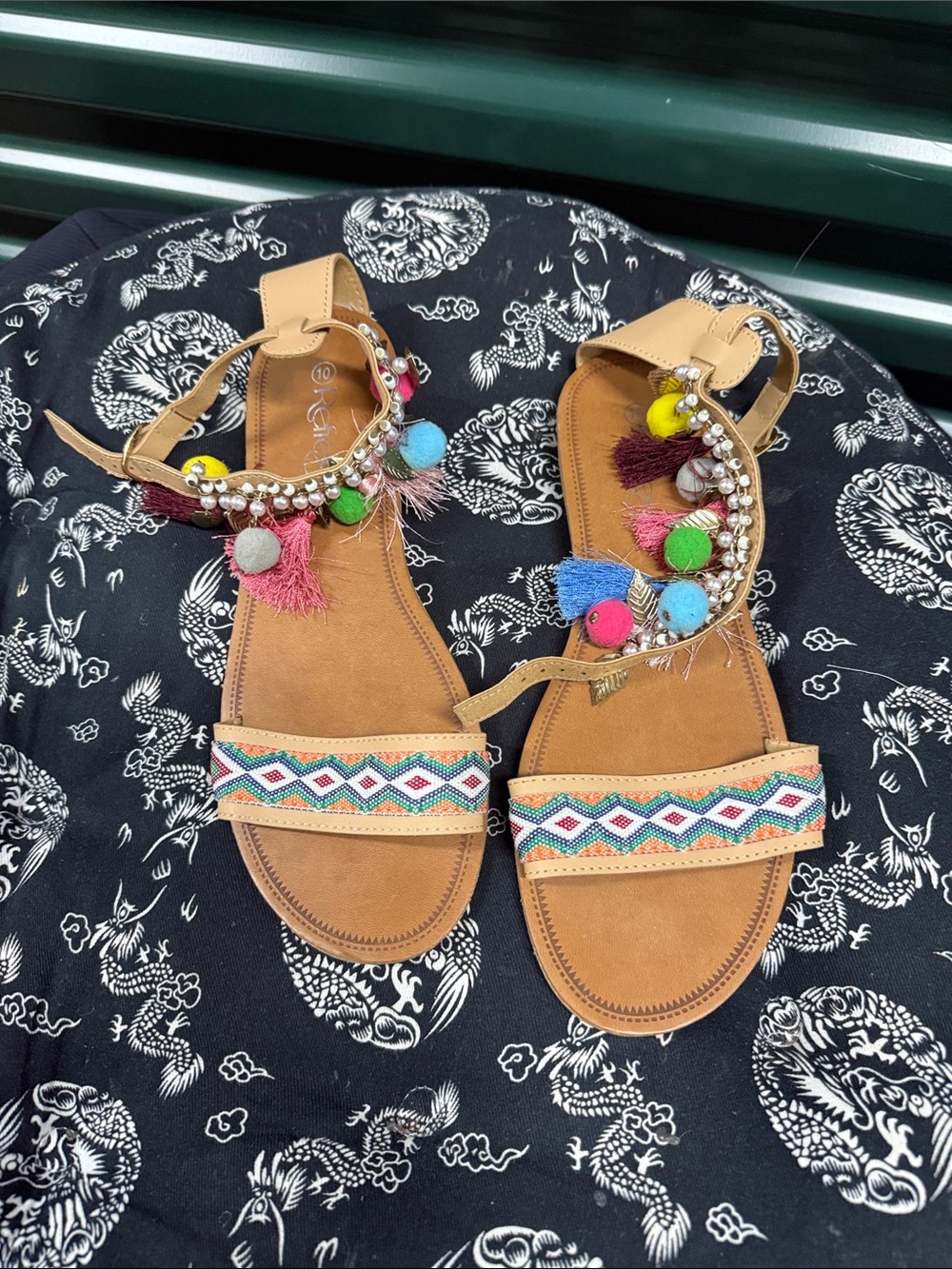 Refresh Tan Pom-Pom Embellished Women's Sandals